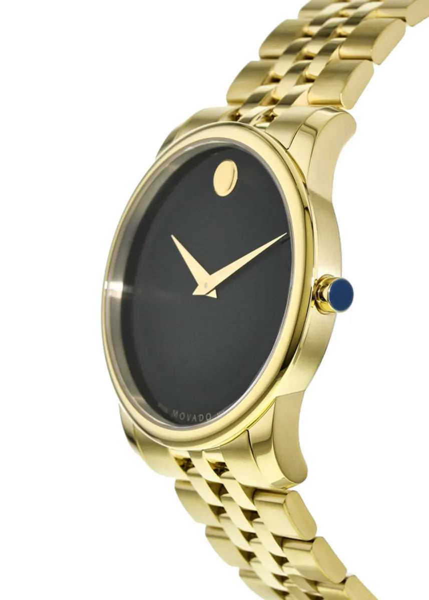  Shop Authentic Movado Museum Black Dial Gold Steel Strap Watch For Men - 606997 - Luxxuri