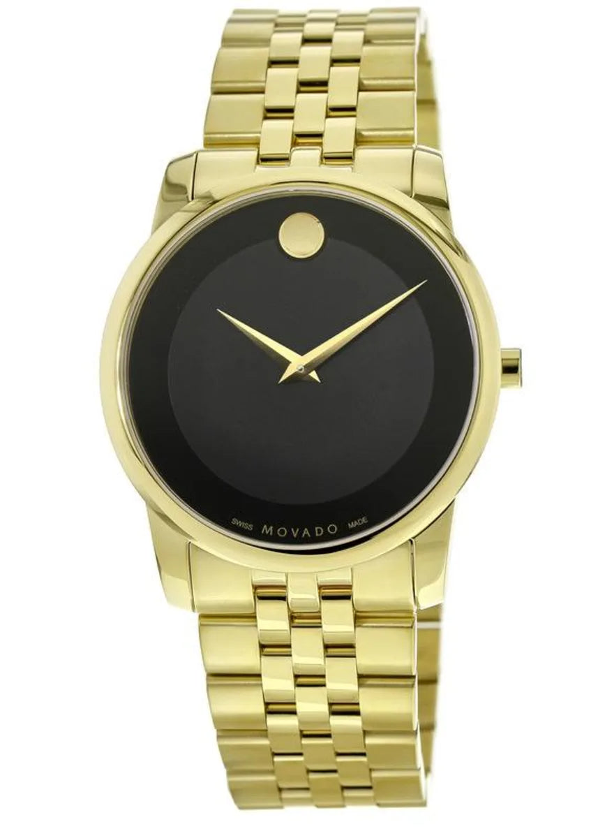  Shop Authentic Movado Museum Black Dial Gold Steel Strap Watch For Men - 606997 - Luxxuri
