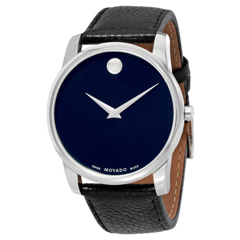  Shop Authentic Movado Museum Blue Dial Black Leather Strap Watch For Men - 607013 - Luxxuri