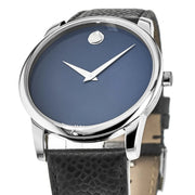  Shop Authentic Movado Museum Blue Dial Black Leather Strap Watch For Men - 607013 - Luxxuri