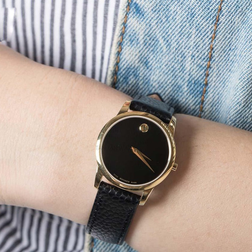  Shop Authentic Movado Museum Classic Black Dial Black Leather Strap Watch For Women - 0607016 - Luxxuri