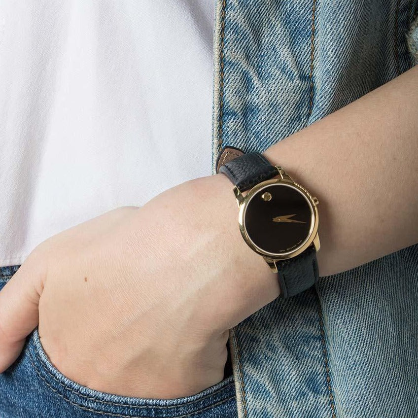  Shop Authentic Movado Museum Classic Black Dial Black Leather Strap Watch For Women - 0607016 - Luxxuri