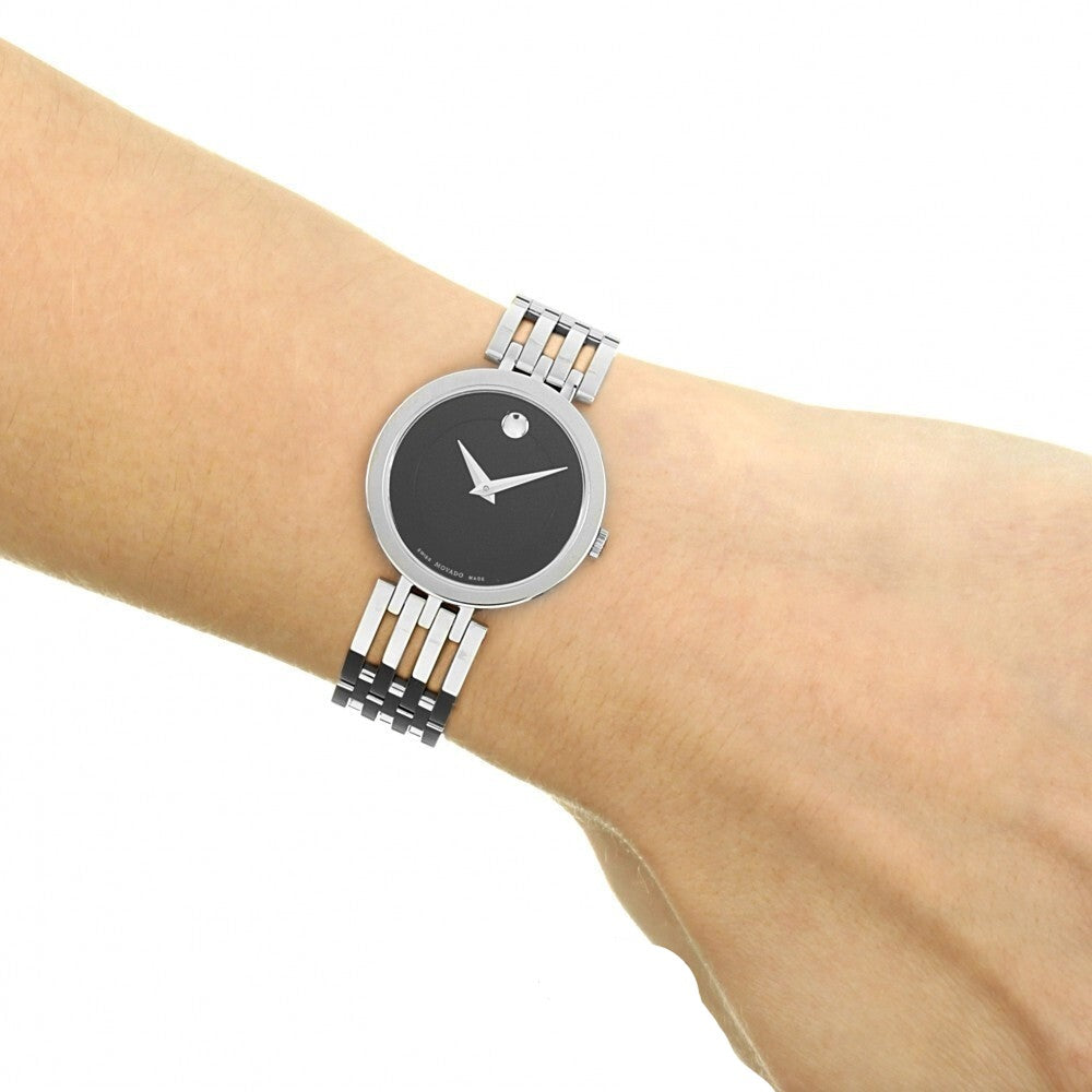  Shop Authentic Movado Esperanza 28mm Black Dial Silver Steel Strap Watch For Women - 0607051 - Luxxuri