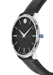  Shop Authentic Movado Ultra Slim Black Dial Black Leather Strap Watch For Men - 0607086 - Luxxuri
