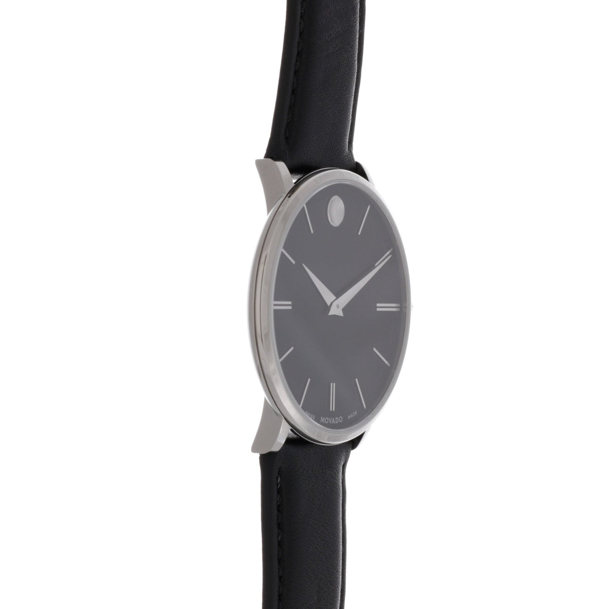  Shop Authentic Movado Ultra Slim Black Dial Black Leather Strap Watch For Women - 0607094 - Luxxuri