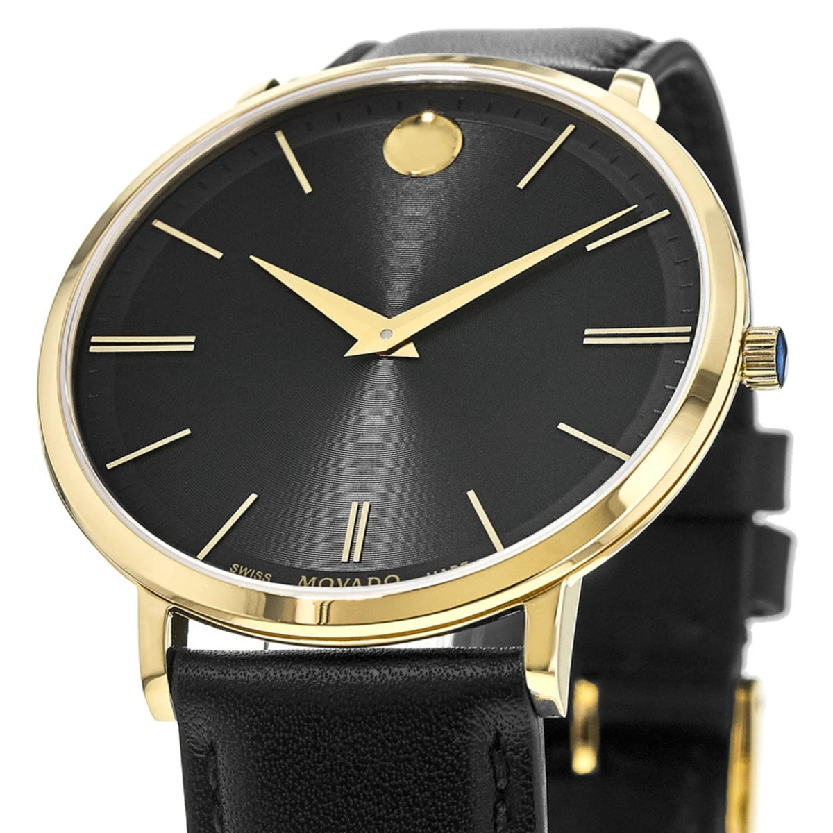  Shop Authentic Movado Ultra Slim Black Dial Black Leather Strap Watch For Men - 0607087 - Luxxuri