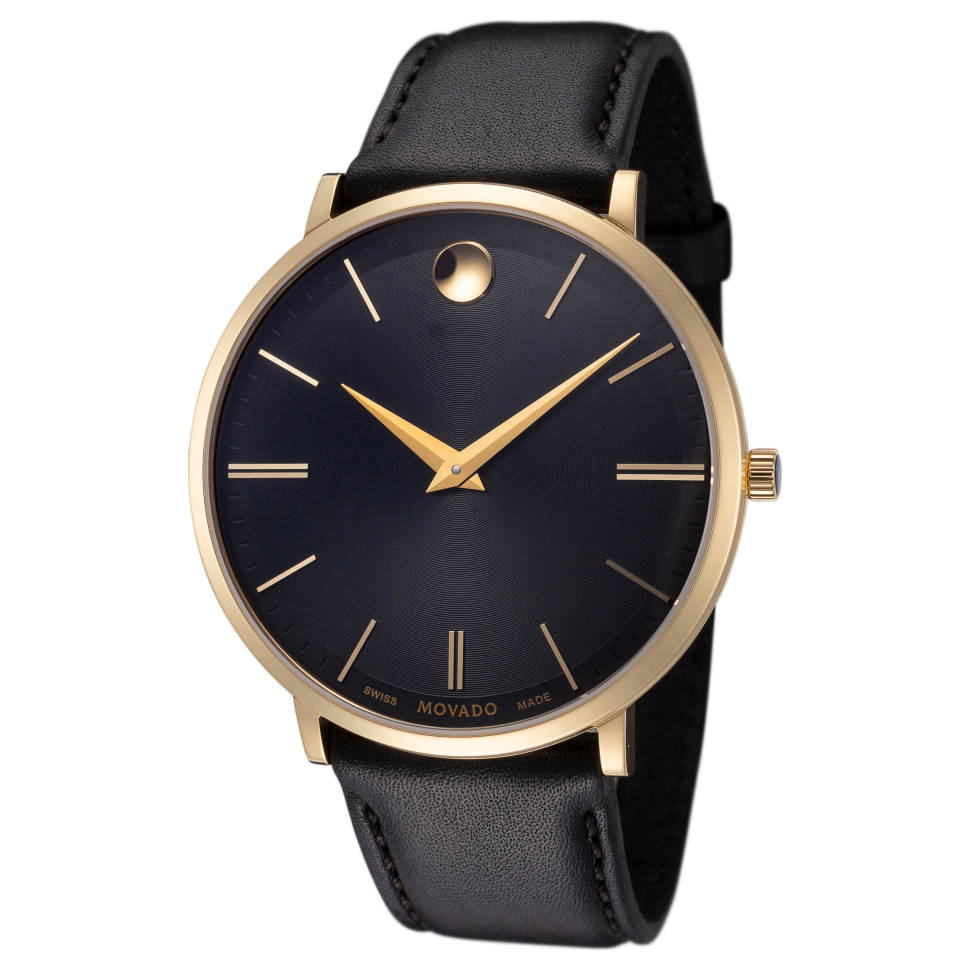 Shop Authentic Movado Ultra Slim Black Dial Black Leather Strap Watch For Men - 0607087 - Luxxuri