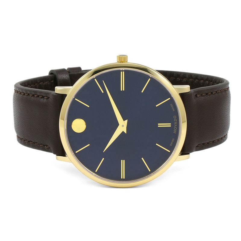  Shop Authentic Movado Ultra Slim Blue Dial Brown Leather Strap Watch For Men - 0607088 - Luxxuri