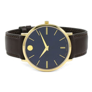  Shop Authentic Movado Ultra Slim Blue Dial Brown Leather Strap Watch For Men - 0607088 - Luxxuri
