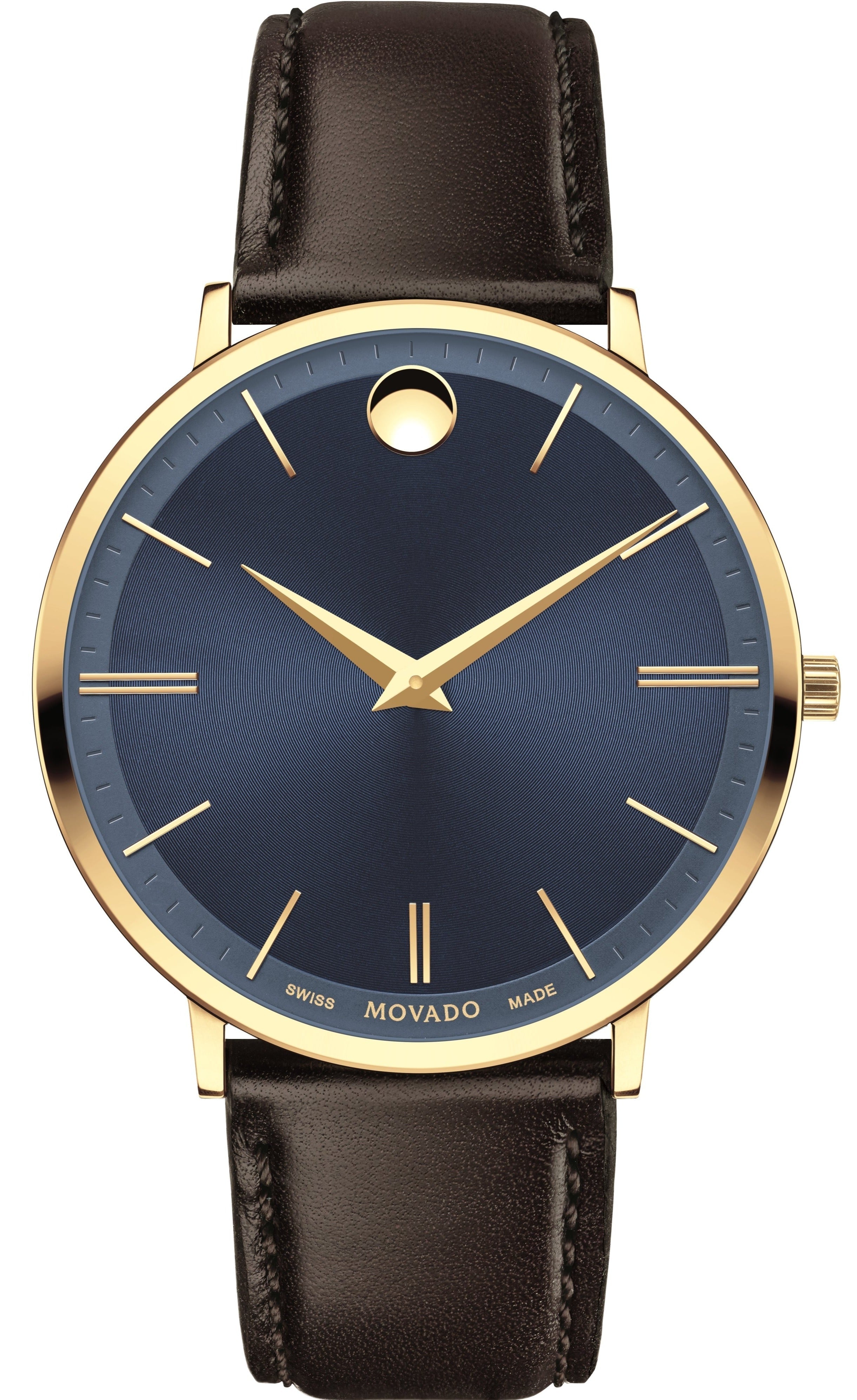  Shop Authentic Movado Ultra Slim Blue Dial Brown Leather Strap Watch For Men - 0607088 - Luxxuri