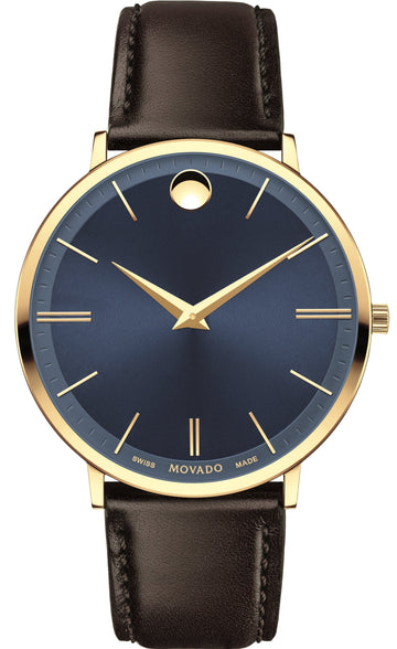  Shop Authentic Movado Ultra Slim Blue Dial Brown Leather Strap Watch For Men - 0607088 - Luxxuri