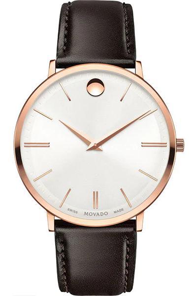  Shop Authentic Movado Ultra Slim White Dial Brown Leather Strap Watch For Men - 0607089 - Luxxuri
