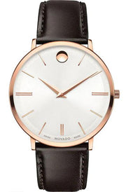  Shop Authentic Movado Ultra Slim White Dial Brown Leather Strap Watch For Men - 0607089 - Luxxuri