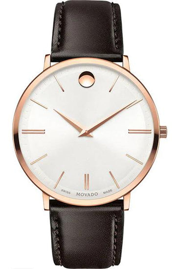  Shop Authentic Movado Ultra Slim White Dial Brown Leather Strap Watch For Men - 0607089 - Luxxuri