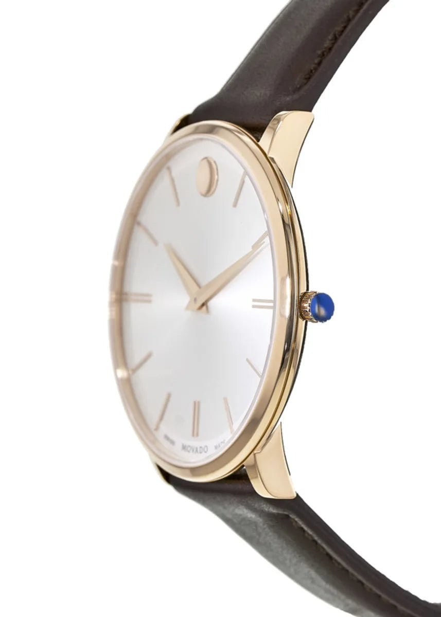  Shop Authentic Movado Ultra Slim White Dial Brown Leather Strap Watch For Men - 0607089 - Luxxuri