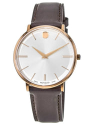 Shop Authentic Movado Ultra Slim White Dial Brown Leather Strap Watch For Men - 0607089 - Luxxuri
