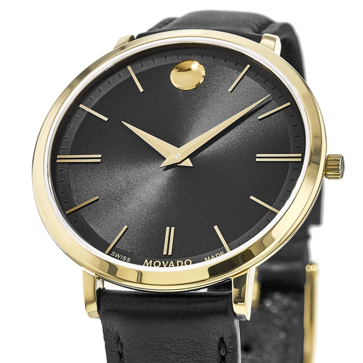  Shop Authentic Movado Ultra Slim Black Dial Black Leather Strap Watch For Women - 0607091 - Luxxuri