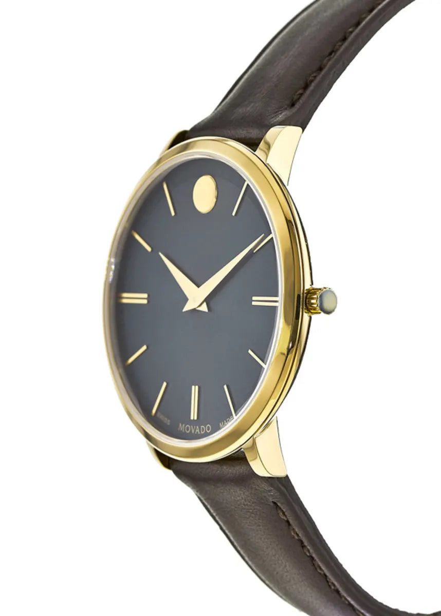  Shop Authentic Movado Ultra Slim Blue Dial Brown Leather Strap Watch For Women - 0607092 - Luxxuri