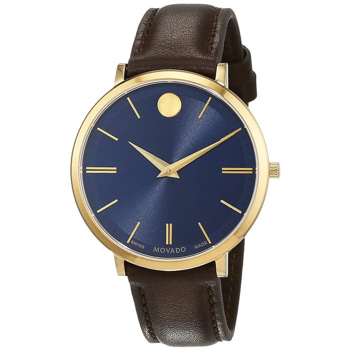  Shop Authentic Movado Ultra Slim Blue Dial Brown Leather Strap Watch For Women - 0607092 - Luxxuri