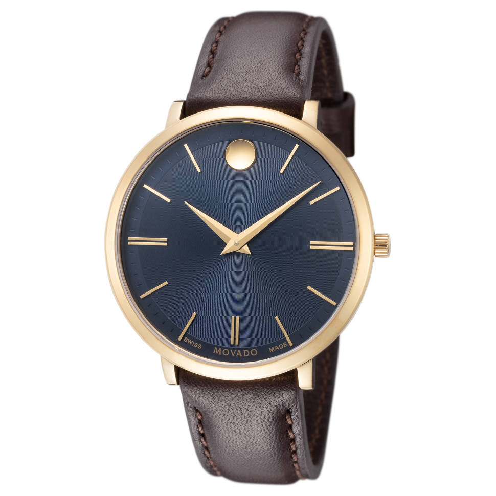 Shop Authentic Movado Ultra Slim Blue Dial Brown Leather Strap Watch For Women - 0607092 - Luxxuri