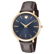  Shop Authentic Movado Ultra Slim Blue Dial Brown Leather Strap Watch For Women - 0607092 - Luxxuri