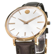  Shop Authentic Movado Ultra Slim Silver Dial Brown Leather Strap Watch For Women - 0607093 - Luxxuri