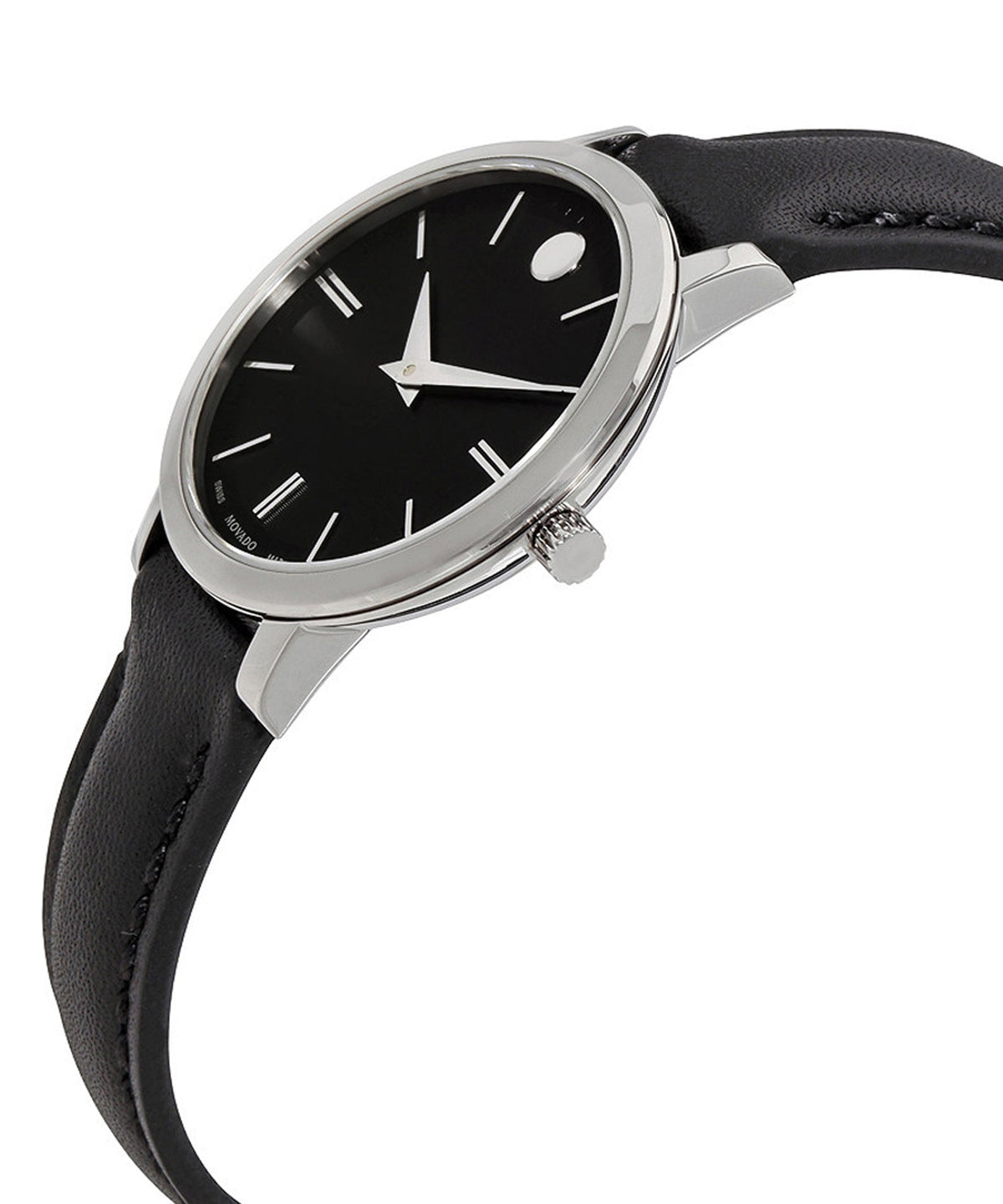  Shop Authentic Movado Ultra Slim Black Dial Black Leather Strap Watch For Women - 0607094 - Luxxuri