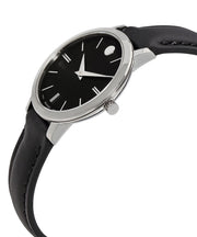  Shop Authentic Movado Ultra Slim Black Dial Black Leather Strap Watch For Women - 0607094 - Luxxuri