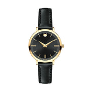  Shop Authentic Movado Ultra Slim Black Dial Black Leather Strap Watch For Women -  0607095 - Luxxuri