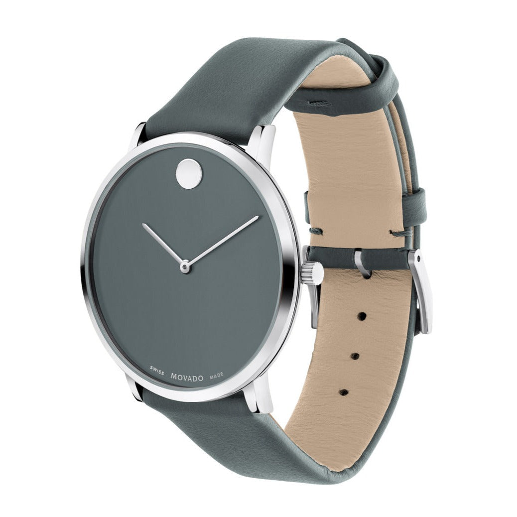  Shop Authentic Movado Museum 70th Anniversary Grey Dial Grey Leather Strap Watch For Women - 0607144 - Luxxuri