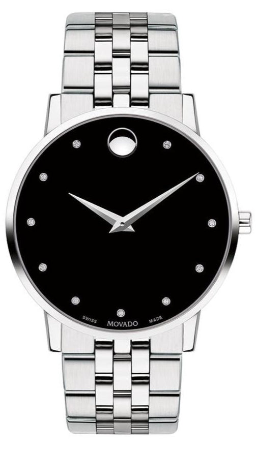  Shop Authentic Movado Museum Classic Diamonds Black Dial Silver Steel Strap Watch for Men - 0607201 - Luxxuri