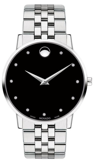  Shop Authentic Movado Museum Classic Diamonds Black Dial Silver Steel Strap Watch for Men - 0607201 - Luxxuri
