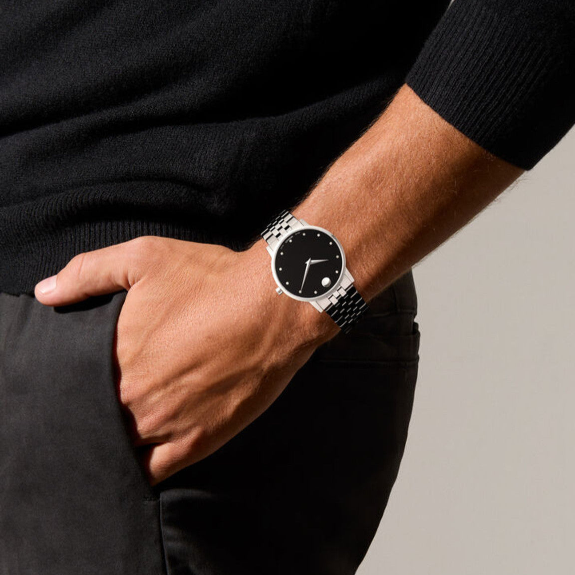  Shop Authentic Movado Museum Classic Diamonds Black Dial Silver Steel Strap Watch for Men - 0607201 - Luxxuri
