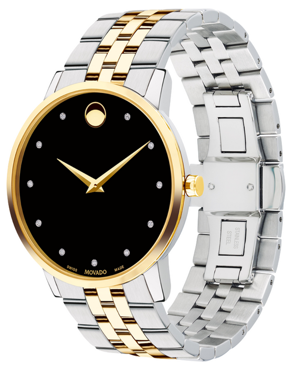  Shop Authentic Movado Museum Classic Diamonds Black Dial Two Tone Steel Strap Watch for Men - 0607202 - Luxxuri