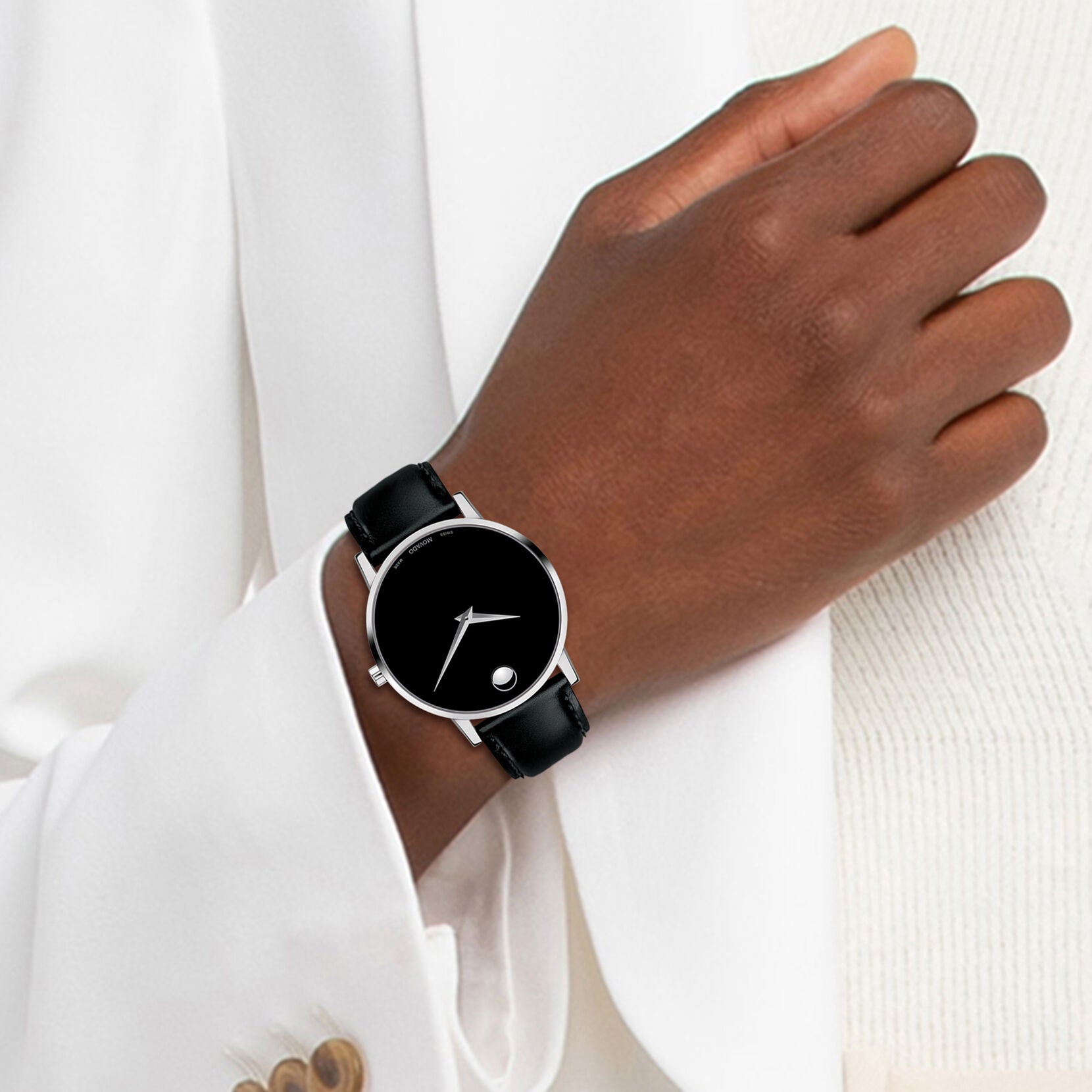  Shop Authentic Movado Museum Black Dial Black Leather Strap Watch For Men - 606502 - Luxxuri