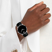  Shop Authentic Movado Museum Black Dial Black Leather Strap Watch For Men - 606502 - Luxxuri
