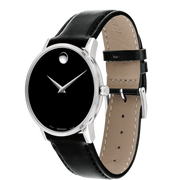  Shop Authentic Movado Museum Black Dial Black Leather Strap Watch For Men - 2100002 - Luxxuri