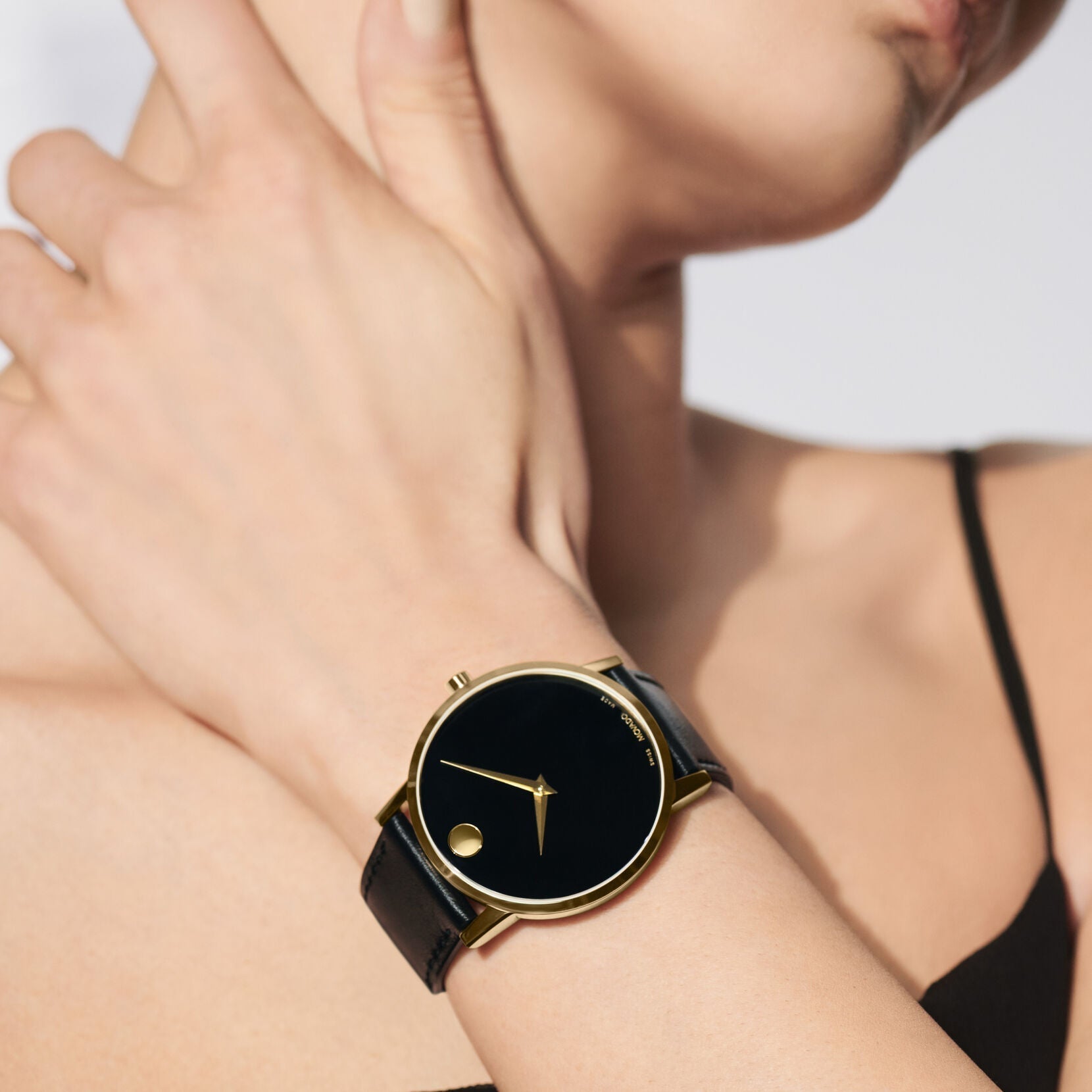  Shop Authentic Movado Museum Black Dial Black Leather Strap Watch For Women - 2100006 - Luxxuri