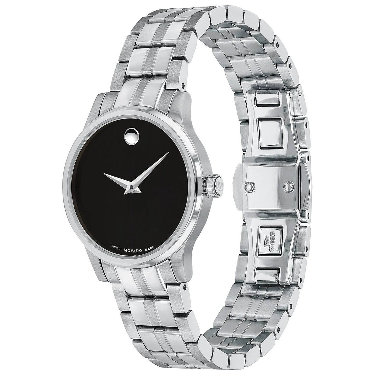  Shop Authentic Movado Veturi Quartz Black Dial Silver Steel Strap Watch for Women - 0606338 - Luxxuri