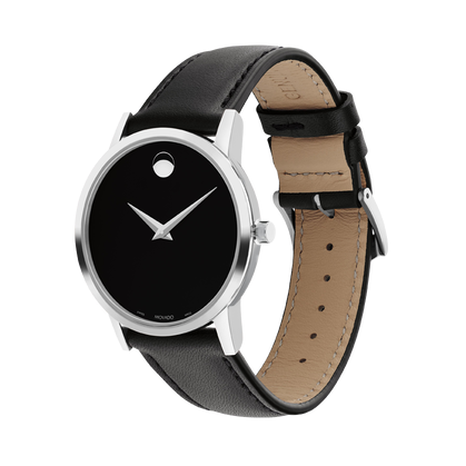  Shop Authentic Movado Museum Black Dial Black Leather Strap Watch For Men - 2100002 - Luxxuri