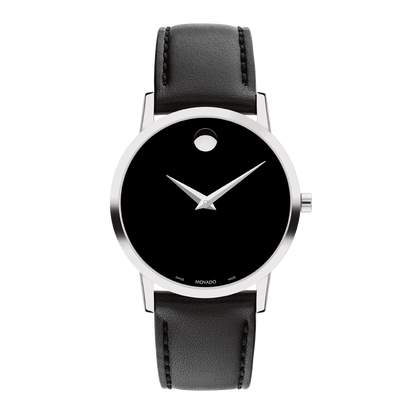  Shop Authentic Movado Museum Black Dial Black Leather Strap Watch For Men - 606502 - Luxxuri