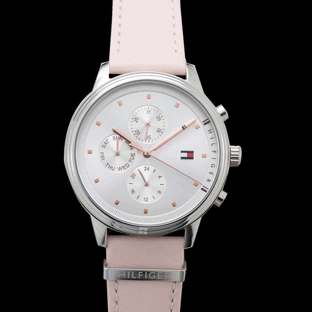  Shop Authentic Tommy Hilfiger Blake Chronograph Silver Dial Pink Leather Strap Watch For Women - 1781906 - Luxxuri