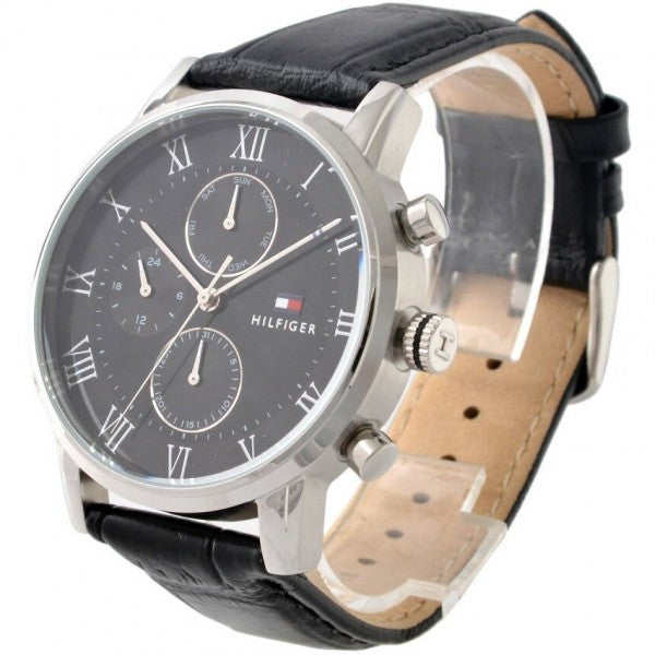  Shop Authentic Tommy Hilfiger Kane Quartz Black Dial Black Leather Strap Watch for Men - 1791401 - Luxxuri