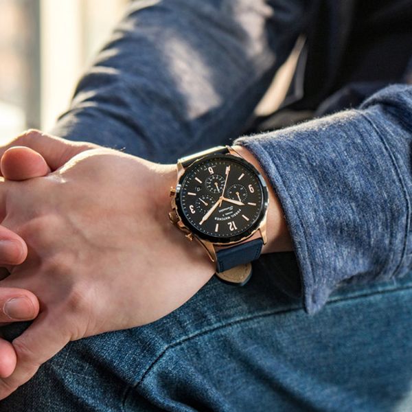  Shop Authentic Fossil Forrester Chronograph Blue Dial Blue Leather Strap Watch for Men - FS5814 - Luxxuri
