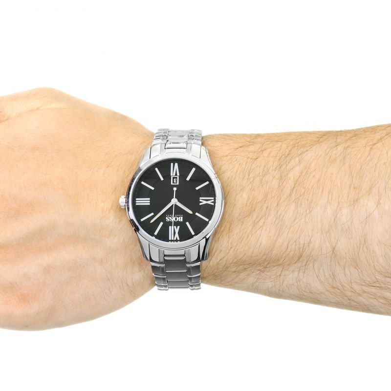 Shop Authentic Hugo Boss Governer Black Dial Silver Steel Strap Watch for Men - 1513488 - Luxxuri