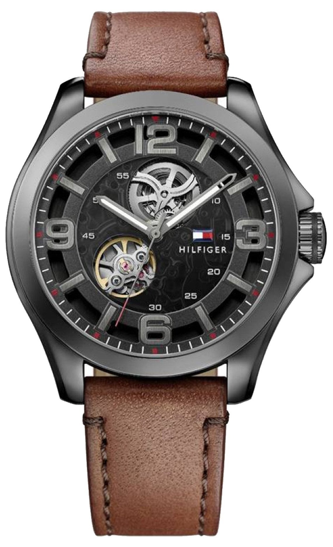  Shop Authentic Tommy Hilfiger Bruce Automatic Black Dial Brown Leather Strap Watch for Men - 1791280 - Luxxuri
