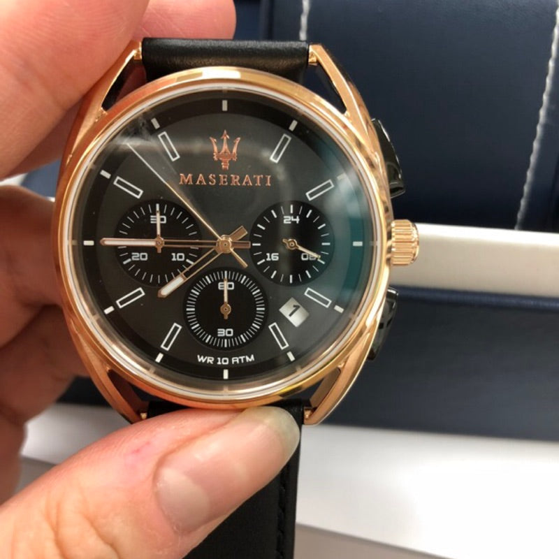  Shop Authentic Maserati Trimarano Chronograph Black Dial Leather Strap Watch For Men - R8871632002 - Luxxuri