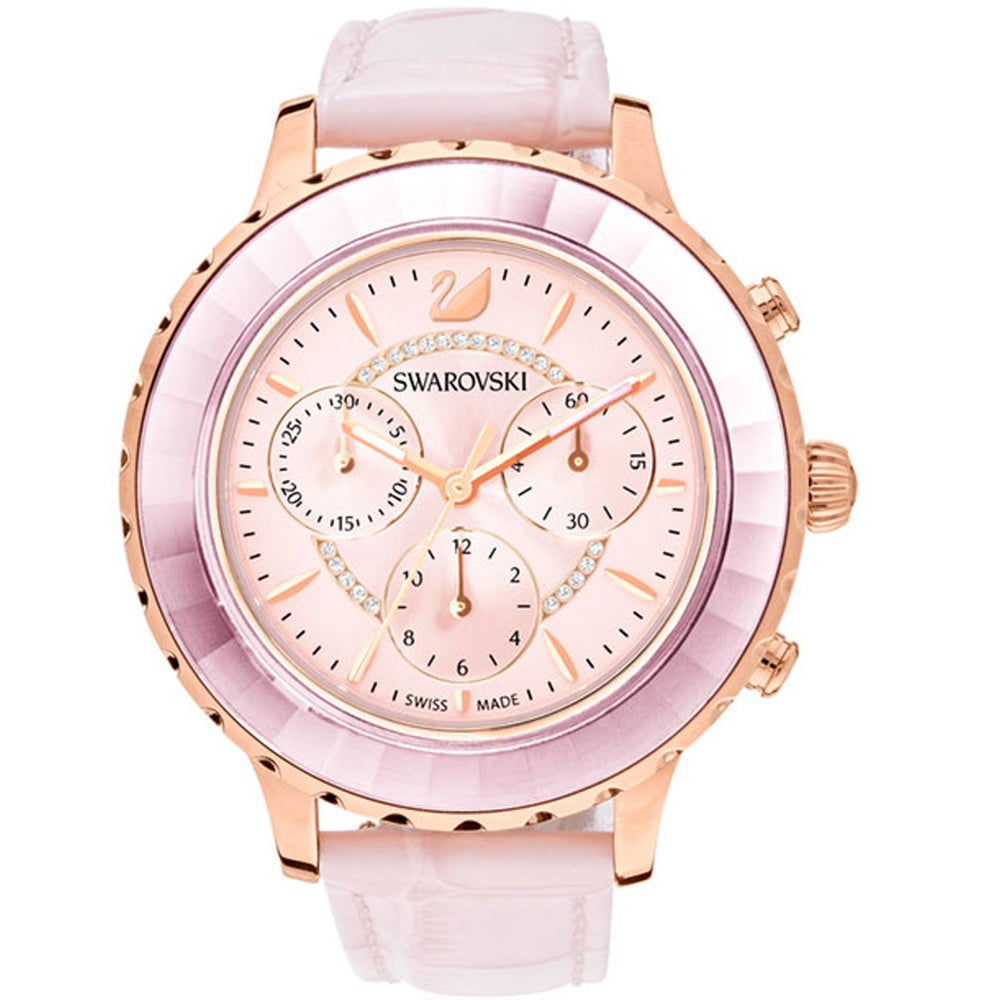  Shop Authentic Swarovski Octea Lux Chrono Pink Dial Pink Leather Strap Watch for Women - 5452501 - Luxxuri
