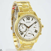  Shop Authentic Guess Solar Chronograph Diamonds White Dial Gold Steel Strap Watch for Women - W1069L2 - Luxxuri