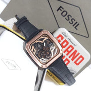  Shop Authentic Fossil Inscription Automatic Skeleton Rose Gold Dial Black Leather Strap Watch for Men - BQ2572 - Luxxuri